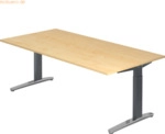 mcbuero.de Schreibtisch C-Fu&szlig; 200x100cm Ahorn/Graphit-Alu poliert
