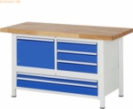 Rau Werkbank 1500x700x840-1040mm 5xSchublade-TA 1xT&uuml;r lichtgrau/enzian