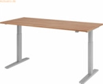 mcbuero.de Sitz-Steh-Schreibtisch elektrisch 180x80cm Nussbaum/Silber