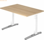 mcbuero.de Schreibtisch C-Fu&szlig; 120x80cm Eiche/Wei&szlig;-Alu poliert