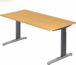mcbuero.de Schreibtisch C-Fu&szlig; 160x80cm Buche/Graphit-Alu poliert