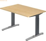 mcbuero.de Schreibtisch C-Fu&szlig; 120x80cm Ahorn/Graphit-Alu poliert