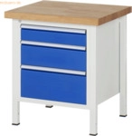 Rau Werkbank 750x700x840-1040mm 3xSchublade-TA lichtgrau/enzianblau