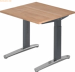 mcbuero.de Schreibtisch C-Fu&szlig; 80x80cm Nussbaum/Graphit-Alu poliert
