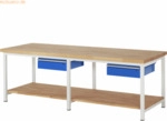 Rau Werkbank 2500x900x840-1040mm 2xSchublade-TA lichtgrau/enzianblau