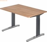 mcbuero.de Schreibtisch C-Fu&szlig; 120x80cm Nussbaum/Graphit-Alu poliert