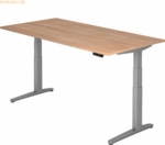 mcbuero.de Sitz-Steh-Schreibtisch elektrisch 200x100cm Nussbaum/silber