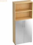 mcbuero.de Regal 5 OH BxTxH 80x33x188cm T&uuml;ren unten Griff BM Ahorn/Sil