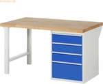 Rau Werkbank 1500x900x890mm 4xSchublade-TA lichtgrau/enzianblau