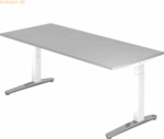 mcbuero.de Schreibtisch C-Fu&szlig; 180x80cm Grau/Wei&szlig;-Alu poliert