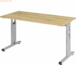 mcbuero.de Schreibtisch C-Fu&szlig; 140x67cm Asteiche/Silber
