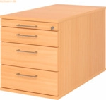 mcbuero.de Rollcontainer 80cm 3 Schub Schloss B&uuml;gelgriff Buche