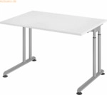 mcbuero.de Schreibtisch C-Fu&szlig; 120x80cm Wei&szlig;/Silber