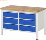 Rau Werkbank 1250x700x840-1040mm 6xSchublade-TA lichtgrau/enzianblau