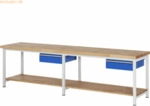 Rau Werkbank 3000x700x840-1040mm 2xSchublade-TA lichtgrau/enzianblau