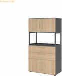 mcbuero.de Kombischrank FlexWall 4OH 1offen graphit/eiche