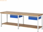 Rau Werkbank 2500x700x840-1040mm 2xSchublade-TA lichtgrau/enzianblau