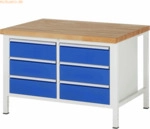 Rau Werkbank 1250x900x840-1040mm 6xSchublade-TA lichtgrau/enzianblau