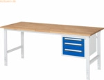 Rau Arbeitstisch 2000x800x760-1080 3xSchub B-Platte 25mm lichtgrau/enz