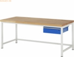 Rau Werkbank 2000x900x840-1040mm 1xSchublade-TA lichtgrau/enzianblau