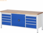 Rau Werkbank 2000x700x840-1040mm 8xSchublade-TA 1xT&uuml;r lichtgrau/enzian