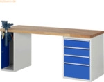 Rau Werkbank 2000x700x890mm 4xSchublade-TA 1xSSKL lichtgrau/enzianblau