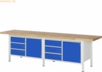 Rau Werkbank 3000x700x840-1040mm 6xSchublade-TA 2xT&uuml;r lichtgrau/enzian