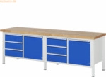 Rau Werkbank 2500x700x840-1040mm 6xSchublade-TA 2xT&uuml;r lichtgrau/enzian