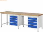 Rau Werkbank 2500x700x840-1040mm 8xSchublade-TA lichtgrau/enzianblau