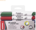 Kores Whiteboardmarker 3mm Rundspitze Set mit 4 Farben schwarz, blau,