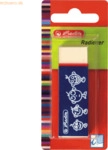 Herlitz Radiergummi Kautschuk wei&szlig; mit blauer Schiebeh&uuml;lse