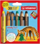 5 x Stabilo Aquarellbuntstift woody 3 in 1 Kartonetui 6 St&uuml;ck/6 Farben
