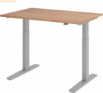 mcbuero.de Sitz-Steh-Schreibtisch elektrisch 120x80cm Nussbaum/Silber
