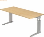 mcbuero.de Schreibtisch C-Fu&szlig; 180x80cm Ahorn/Silber
