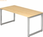 mcbuero.de Schreibtisch O-Fu&szlig; eckig 160x80cm Ahorn/Silber