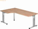 mcbuero.de Winkeltisch C-Fu&szlig; 200x120cm 90 Grad Nussbaum/Silber