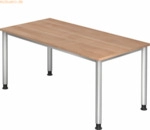 mcbuero.de Schreibtisch 4-Fu&szlig;-rund 160x80cm Nussbaum/Silber