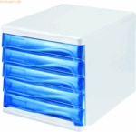 Helit Schubladenbox 5 Sch&uuml;be blau transluzent/lichtgrau