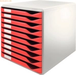 Leitz B&uuml;robox BxHxT 291x292x352mm 10 Schubladen lichtgrau/rot