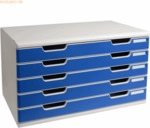 Exacompta Schubladenbox Modulo A3 5 F&auml;cher Classic lichtgrau/blau