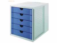 Han Schubladenbox Systembox 5 geschlossene Schübe öko-grau/öko-blau