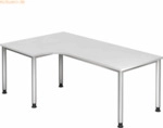 mcbuero.de Schreibtisch 4-Fu&szlig;-rund 200x120cm 90 Grad Wei&szlig;/Silber