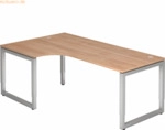 mcbuero.de Schreibtisch O-Fu&szlig; eckig 200x120cm 90 Grad Nussbaum/Silber