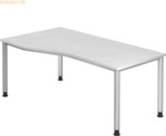 mcbuero.de Schreibtisch 4-Fu&szlig;-rund 180x100/80cm Wei&szlig;/Silber