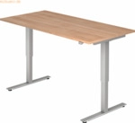 mcbuero.de Sitz-Steh-Schreibtisch elektrisch 160x80cm Nussbaum/Silber