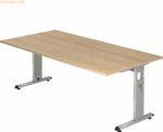 mcbuero.de Schreibtisch C-Fu&szlig; 200x100cm Eiche/Silber