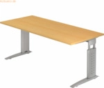 mcbuero.de Schreibtisch C-Fu&szlig; 180x80cm Buche/Silber