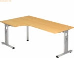 mcbuero.de Winkeltisch C-Fu&szlig; 200x120cm 90 Grad Buche/Silber