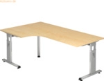 mcbuero.de Winkeltisch C-Fu&szlig; 200x120cm 90 Grad Ahorn/Silber