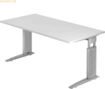 mcbuero.de Schreibtisch C-Fu&szlig; 160x80cm Wei&szlig;/Silber
